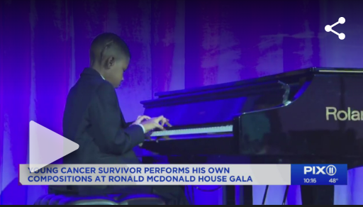 Young cancer survivor performs his own compositions at Ronald McDonald House gala