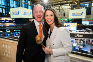 Bobby Grubert and Lucretia Gilbert at NYSE for 32nd annual Skate with the Greats