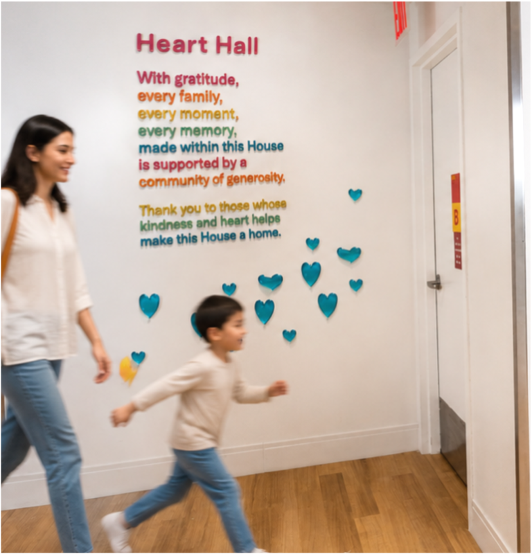 Heart Hall is the lead in to the Community floor an d there's a mom and kid walking through it.